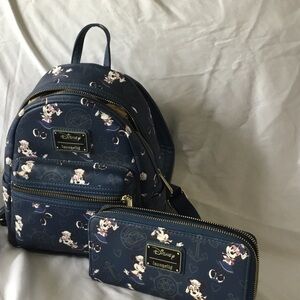 Loungefly Disney Navy Minnie Mouse Mini Backpack and Wallet Set